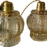 Pair of vintage amber bubble table lamps