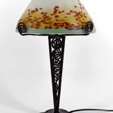 Lampe Champignon en Fer Forgé et Abat-jour en Pâte de Verre Soufflée, 1920