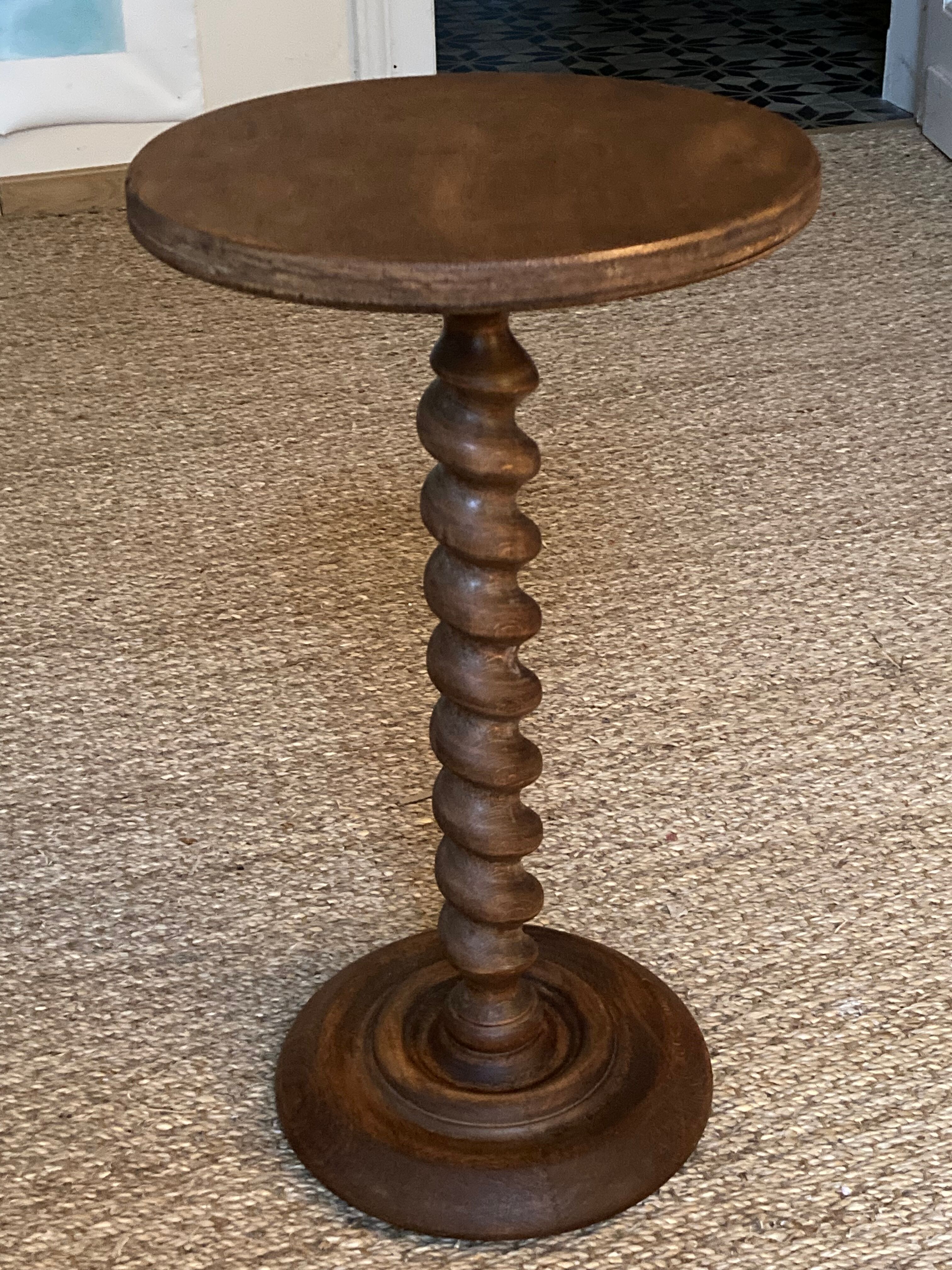 Guéridon torsadé vintage / sellette en bois tourné ancienne / table d’appoint vintage