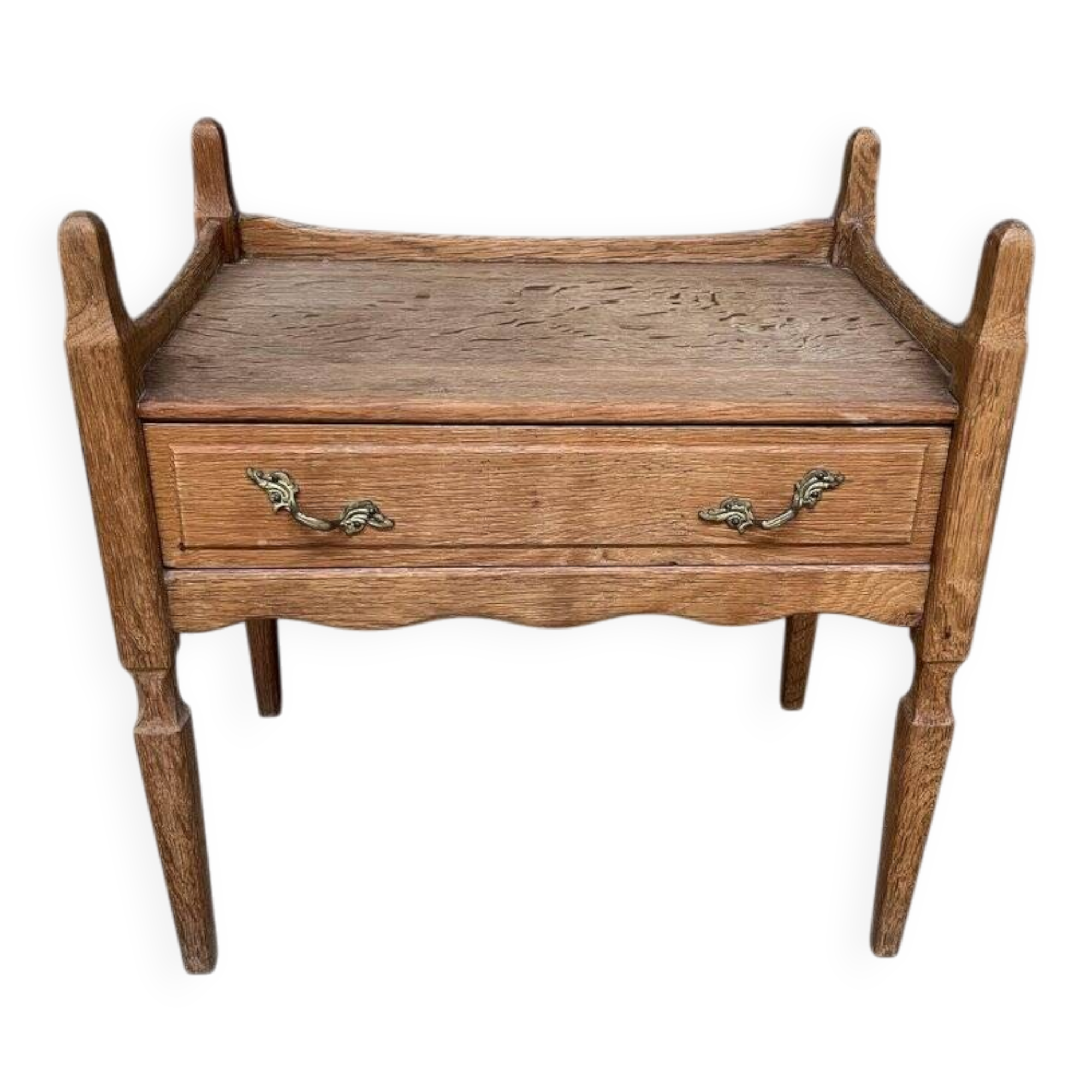 Vintage Oak Bedside Table with Brass Handle by Henning Kjærnulf, 1950s