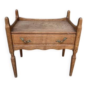 Vintage Oak Bedside Table with Brass Handle by Henning Kjærnulf, 1950s