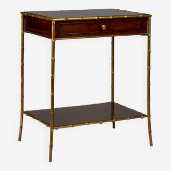 Speckled mahogany and gilded bronze side table, 1970s