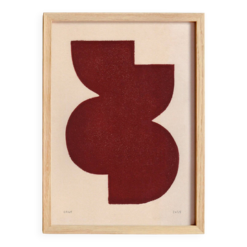 Abstract painting on paper, dark red illustration signed Eawy.