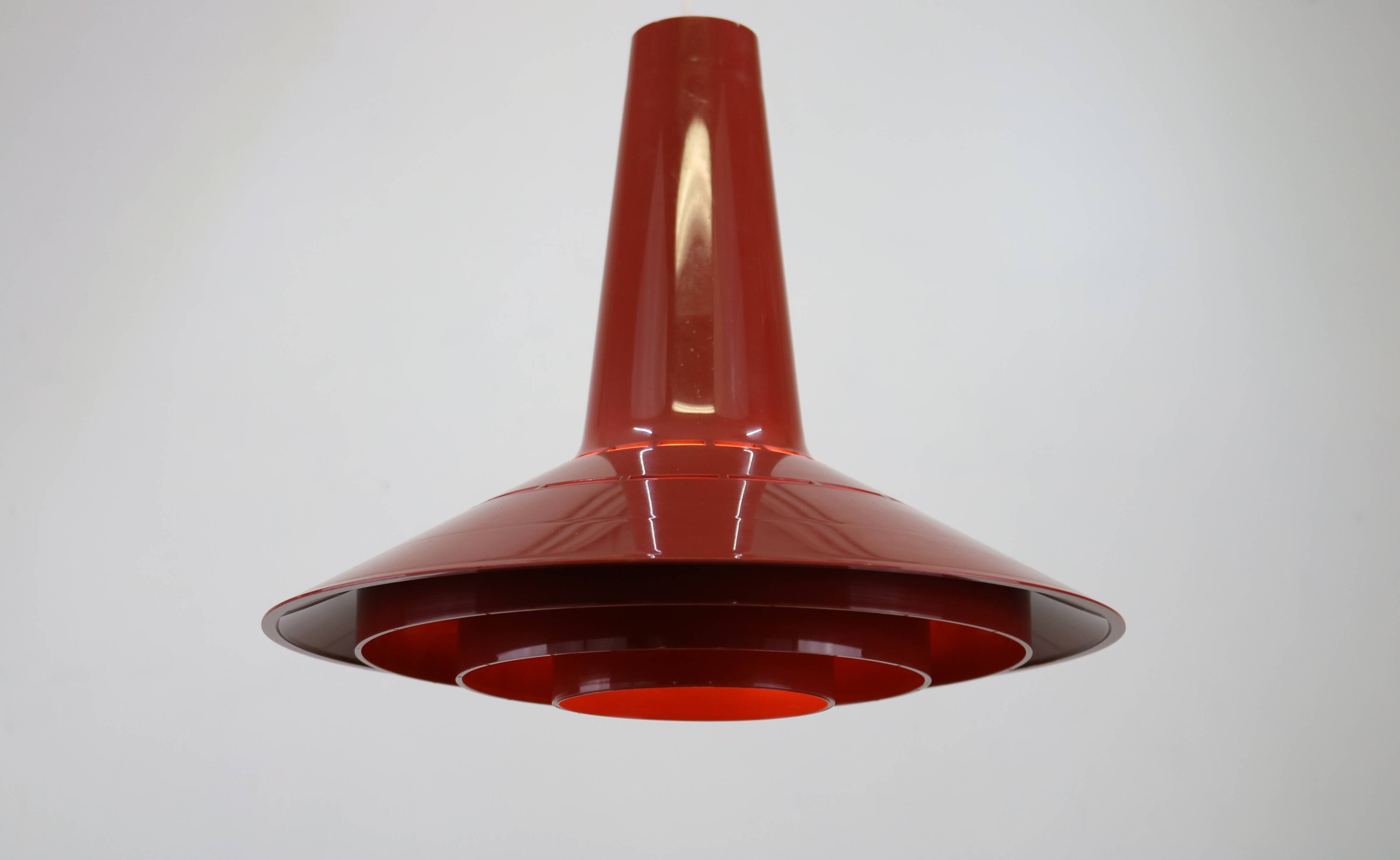 Dark red space age ceiling lamps by Bent Karlby for A. Schroder Kemi  -70's