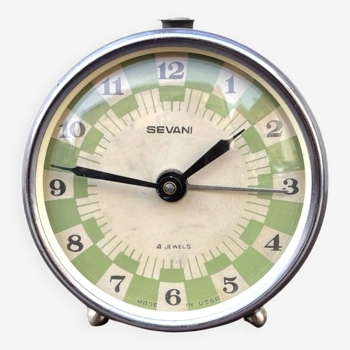 Blue mechanical alarm clock SEVANI USSR 1960s.