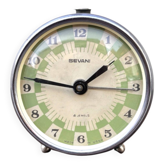 Blue mechanical alarm clock SEVANI USSR 1960s.