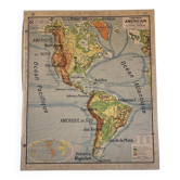 Old school geographical map of the American continent.