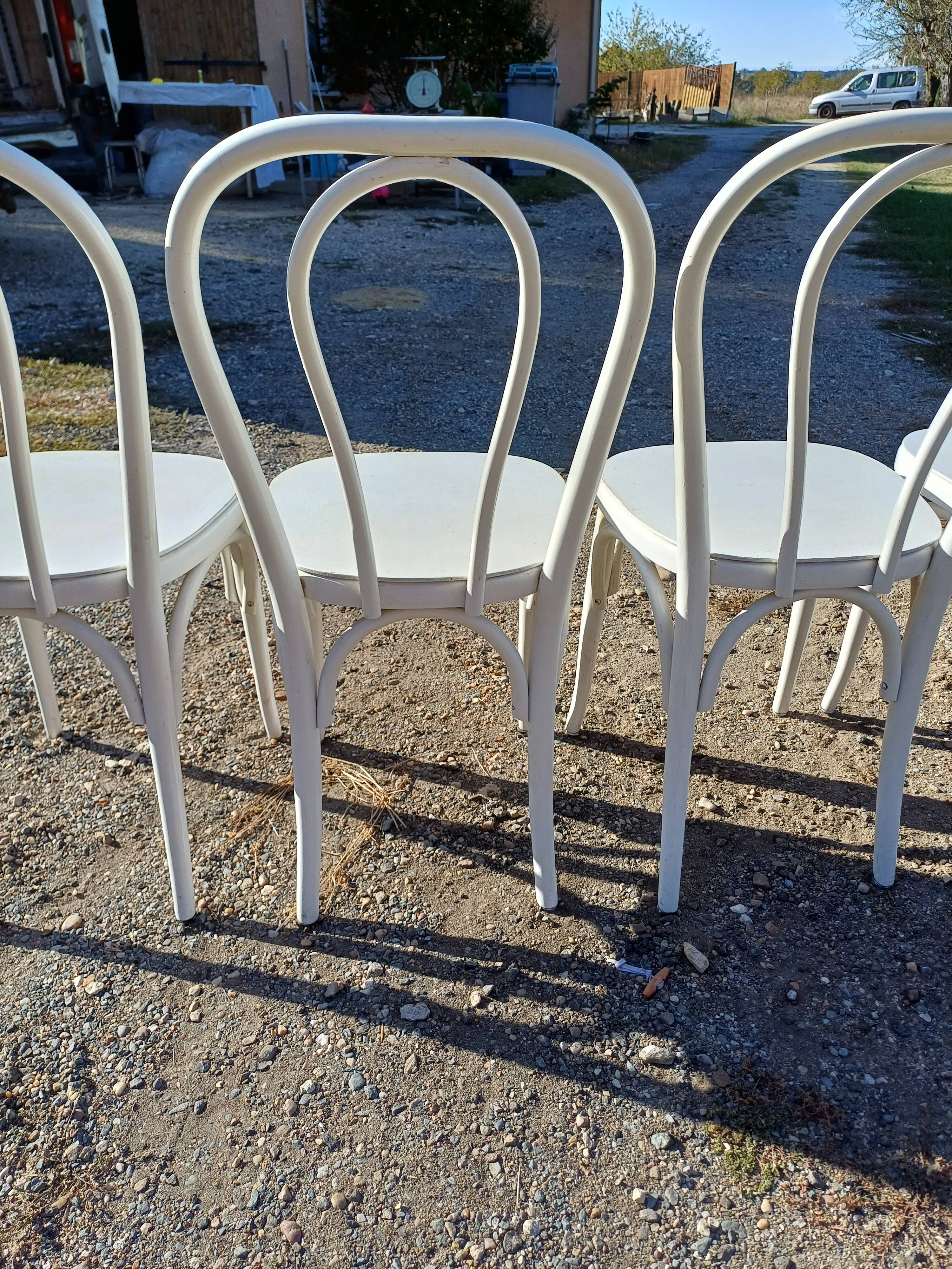 4 Thonet Bistro Chairs Limed Wood White