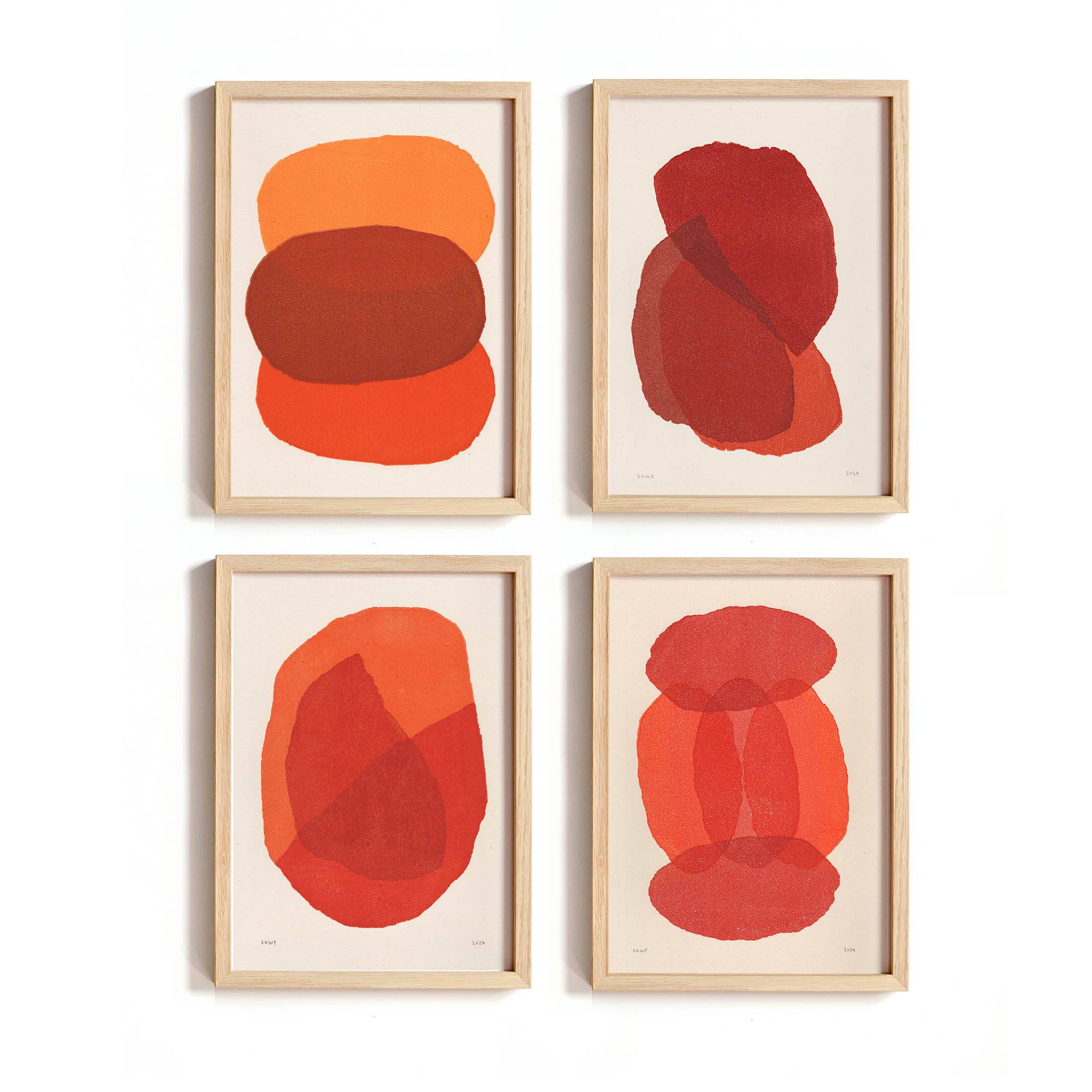 Collection of 4 abstract paintings on paper - painting signed eawy