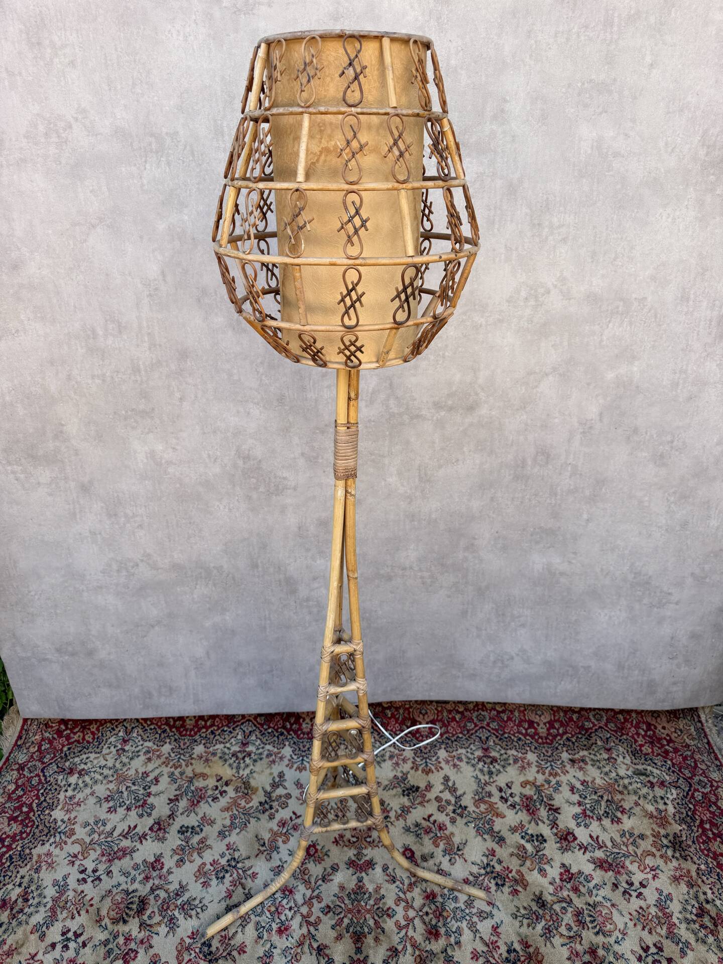 1950s Rattan Floor Lamp in the Style of Louis Sognot, France