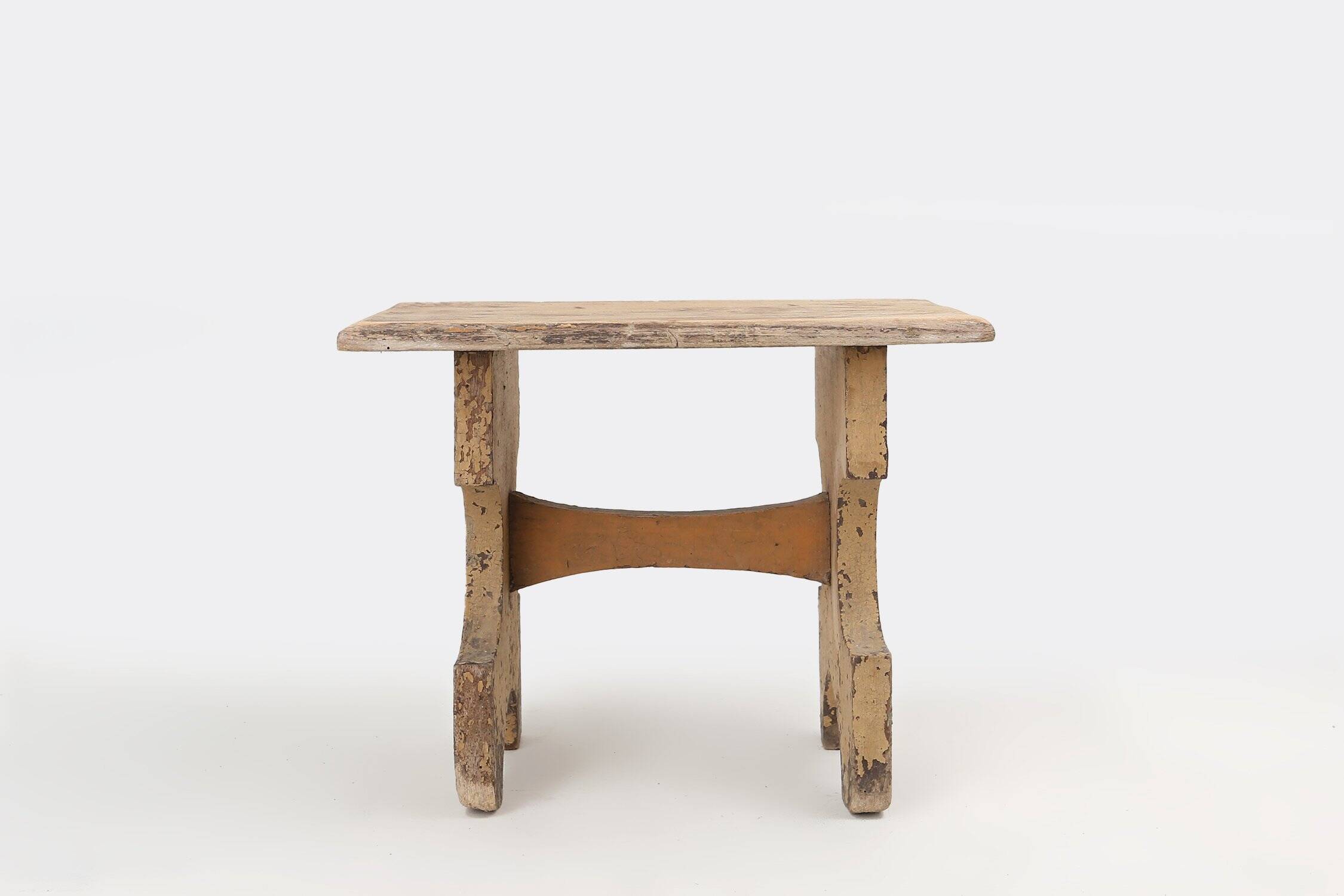 Rustic Shaped Low Stool in Painted Wood, France ca. 1900
