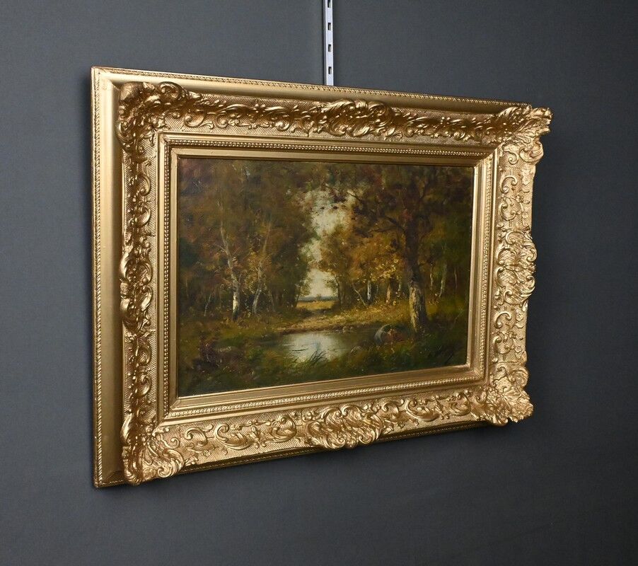 Tableau « Mare sous les Bois » signé A. Salvignac – Début XXe