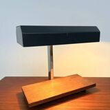 1950s desk lamp with teak base and grey lacquered metal