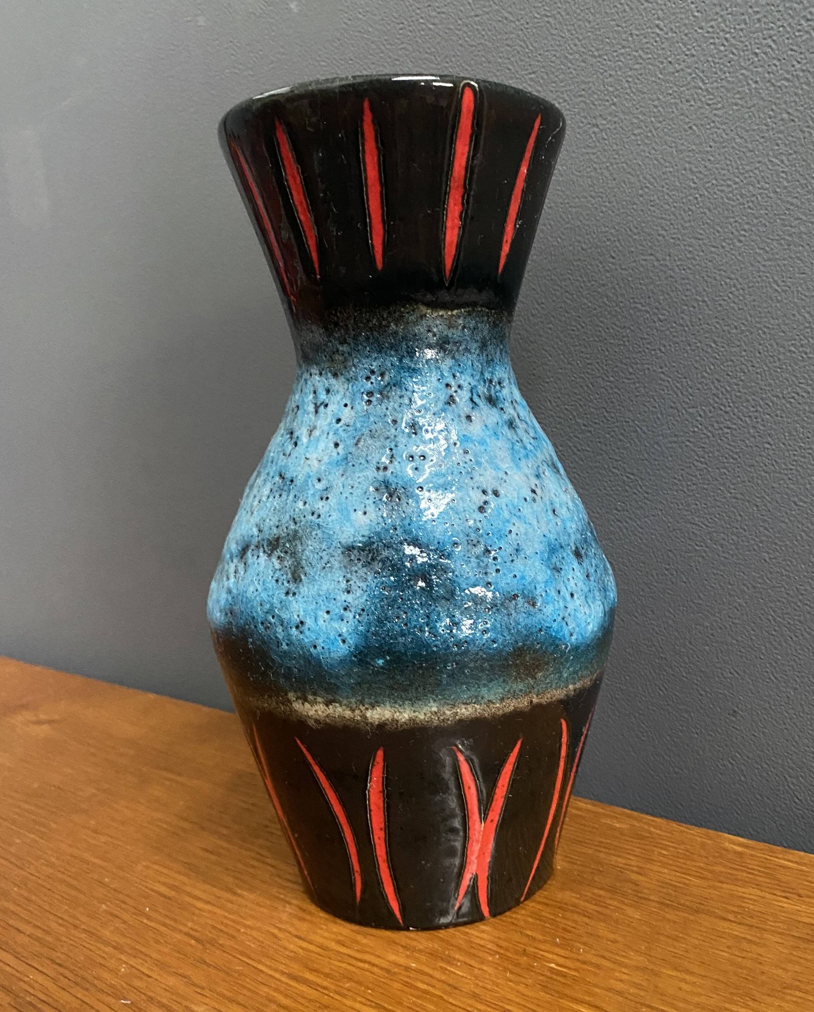 West Germany vase by Scheurich model 523-21 blue, black and red