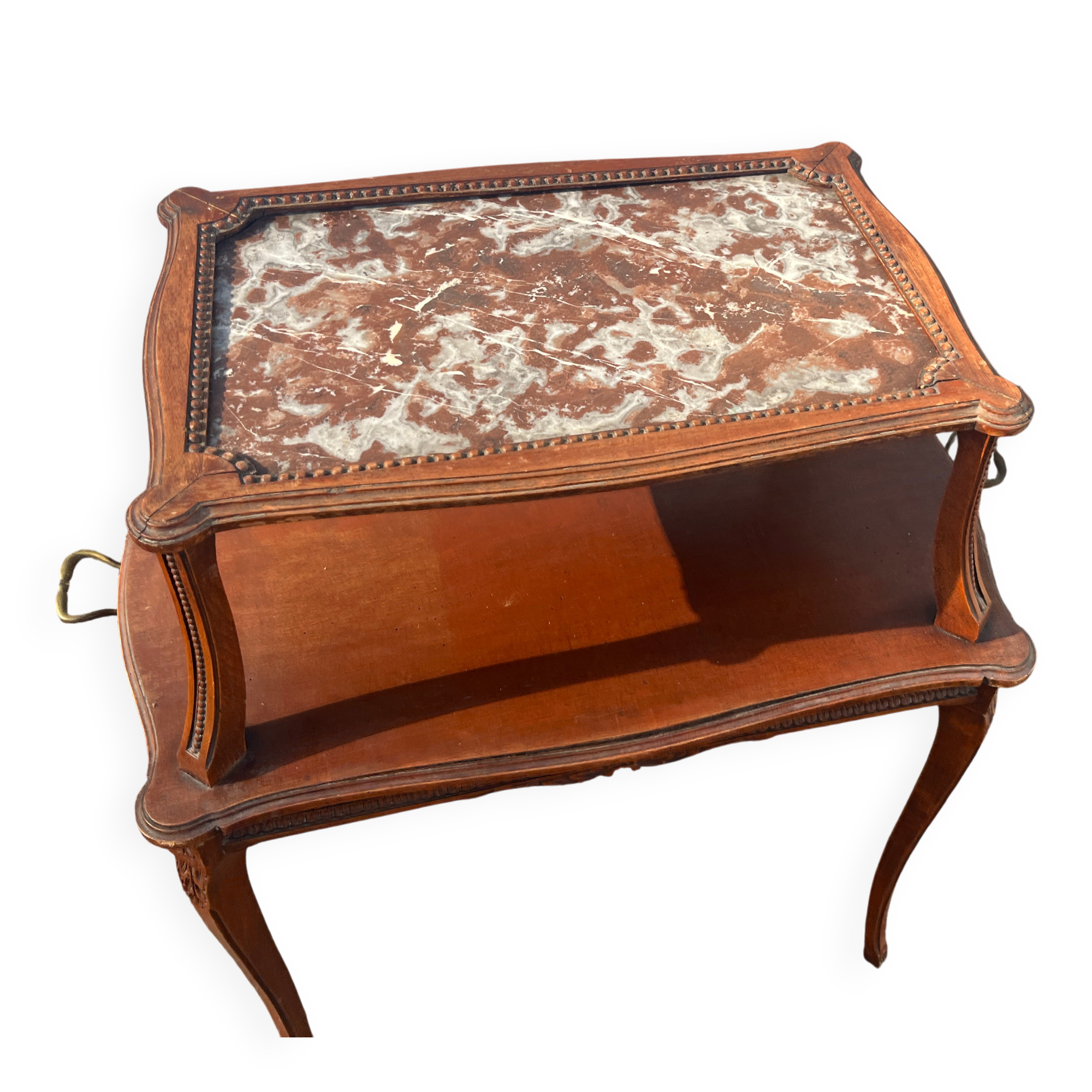 Table Style Louis XV à Deux Plateaux - Dessus Marbre et Bois