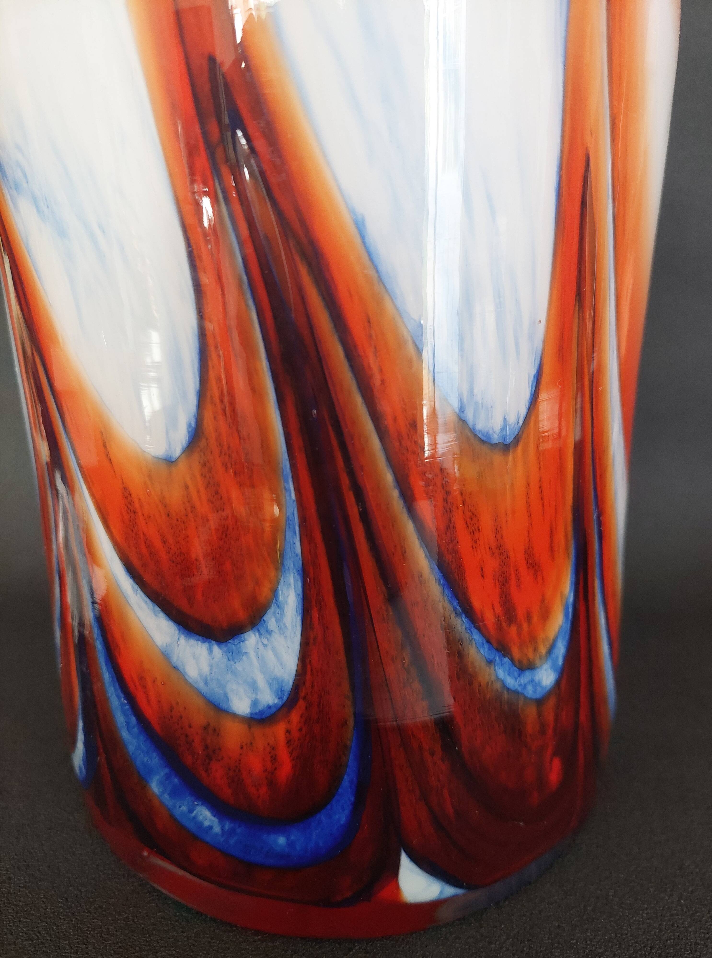 Modernist opaline vase Murano Carlo Moretti 60s-70s orange blue white