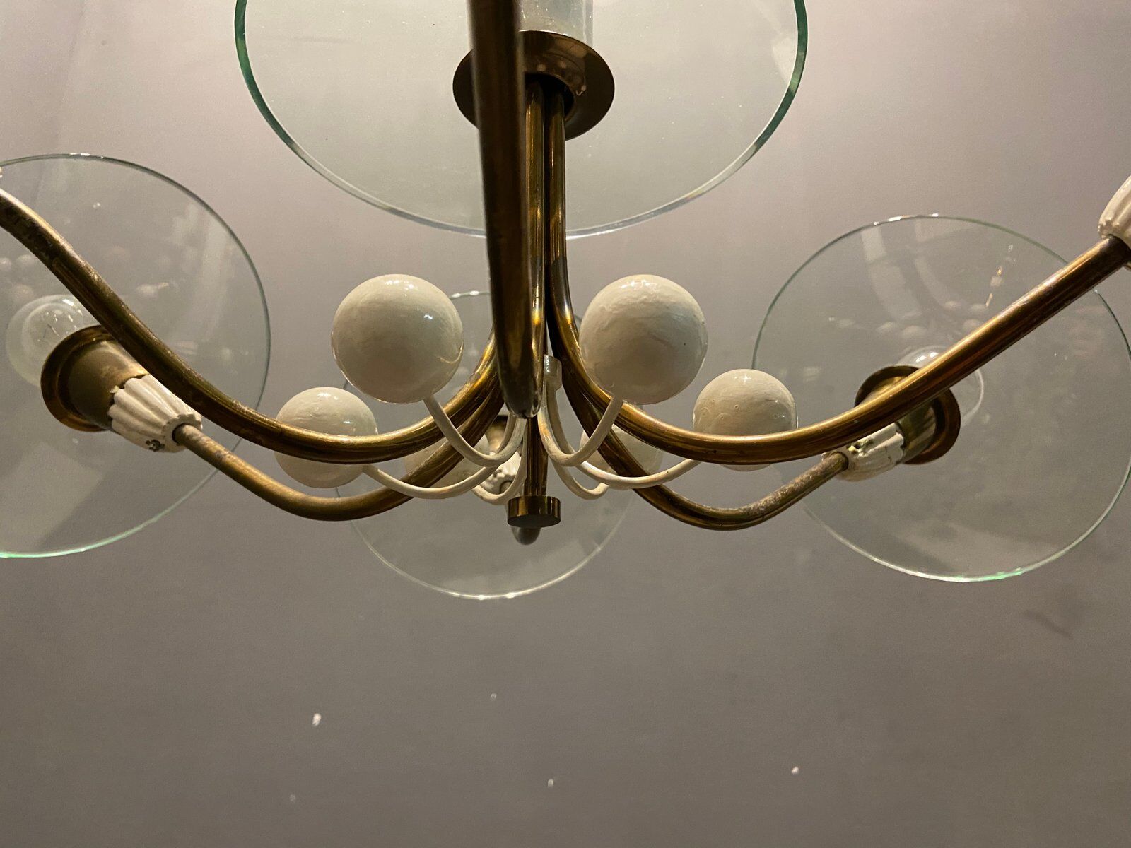Brass glass chandelier, 1940s