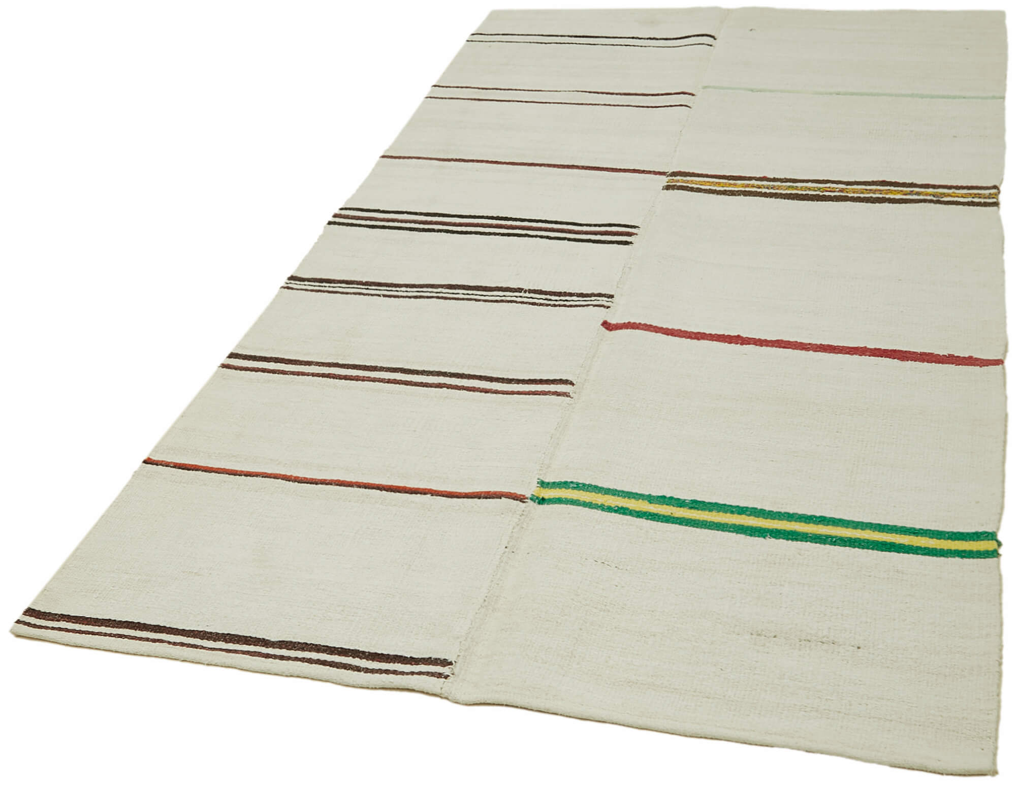 Hand-knotted turkish unique 1970s 138 cm x 260 cm beige hemp kilim carpet