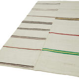 Hand-knotted turkish unique 1970s 138 cm x 260 cm beige hemp kilim carpet