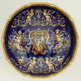 Melonniere faience Gien Renaissance decor blue background