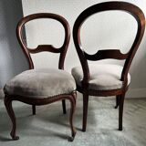 2 Antique Louis Philippe Style Chairs Covered in Plain Grey Velvet