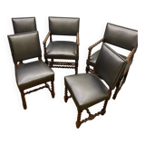 Ensemble de 2 fauteuils et 3 chaises époque Louis XIII
