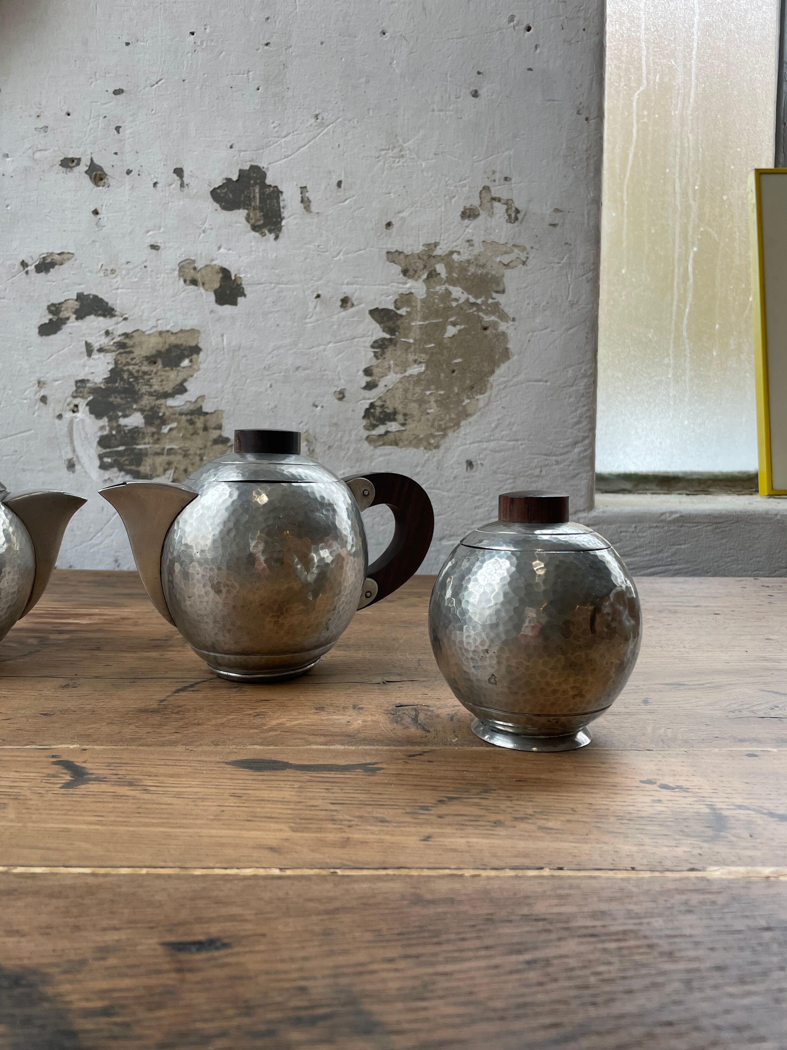 René Delavan Art Deco Pewter Teapot Set