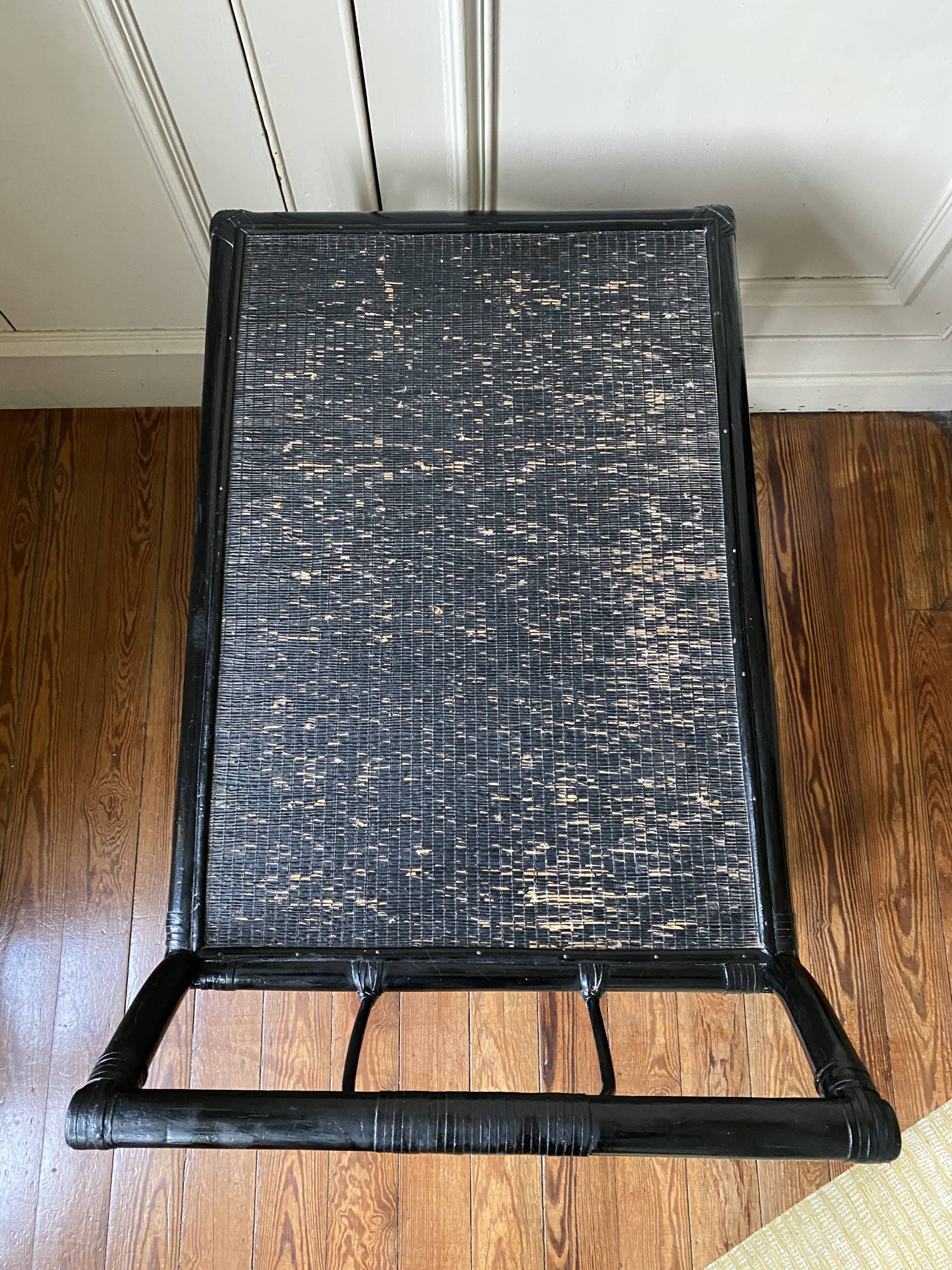 Black service in wood and rattan 70s