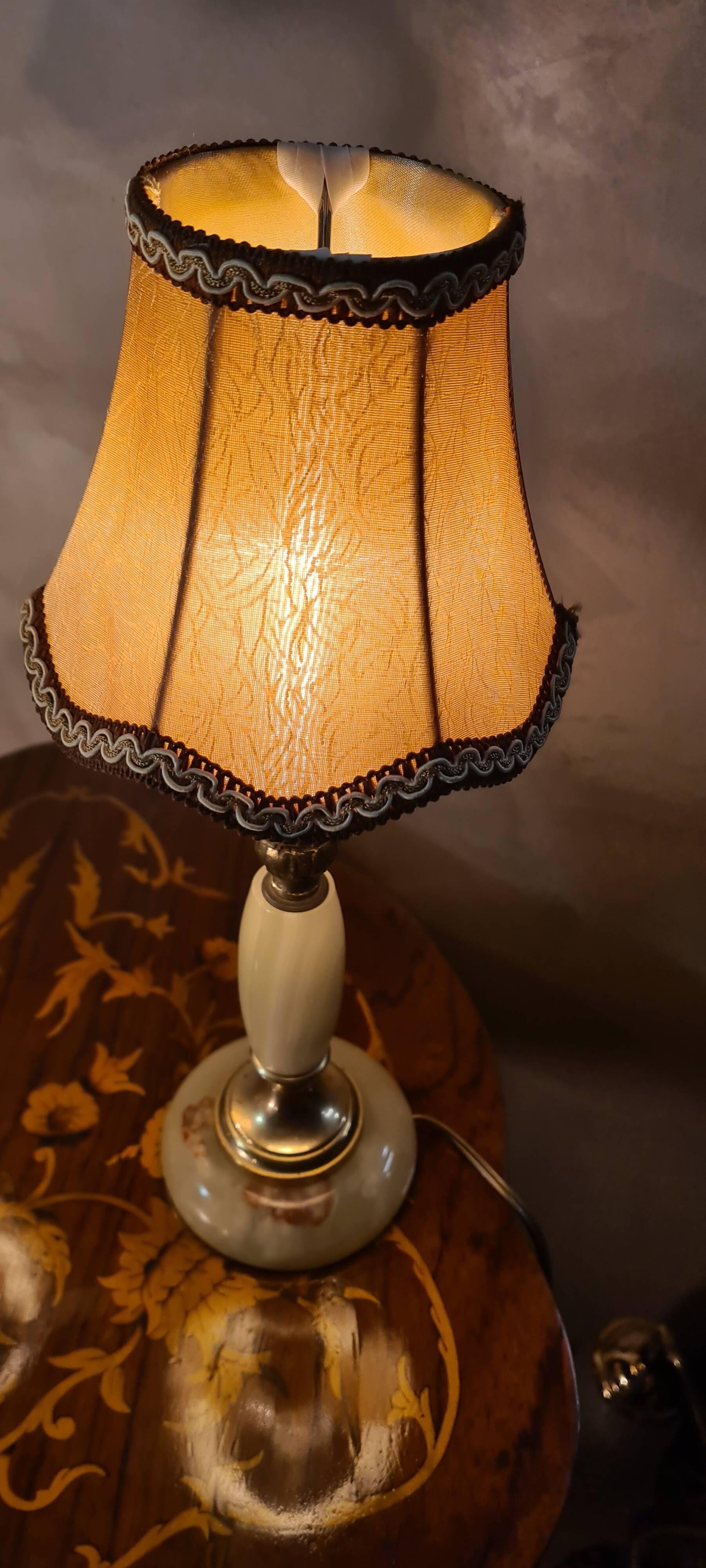 pair of green and brass onix lamps 1970, elec ok 35x14