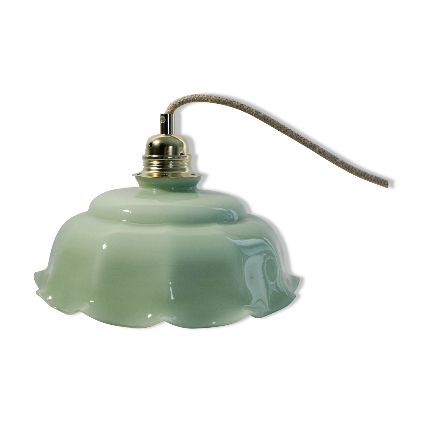 Suspension in vintage almond green opaline - electrified to nine
