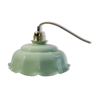 Suspension in vintage almond green opaline - electrified to nine