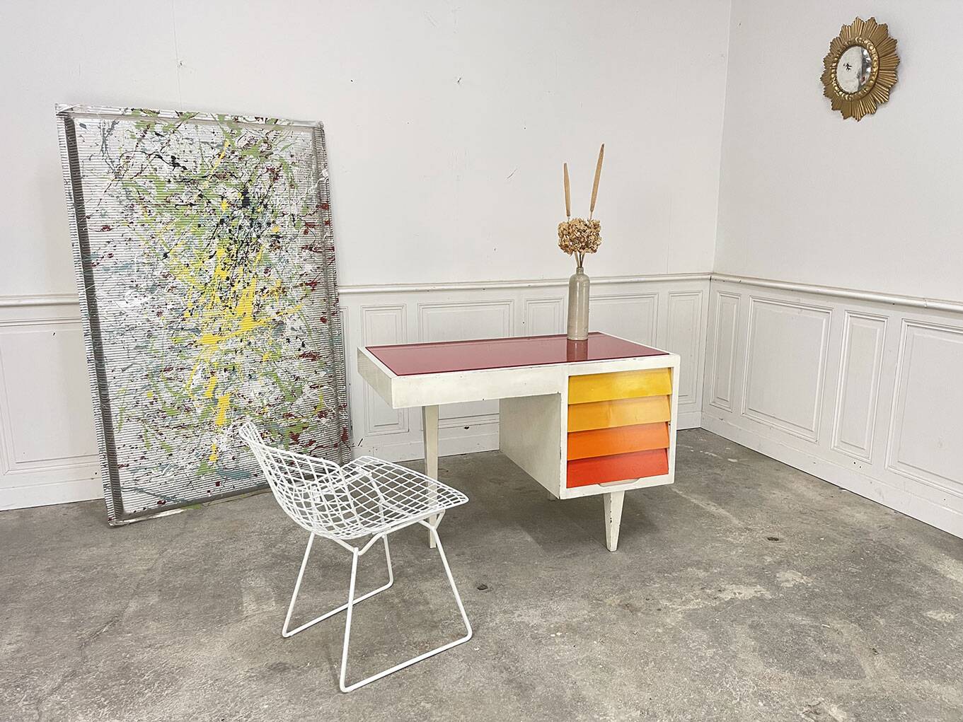 Sixties desk in wood and glass