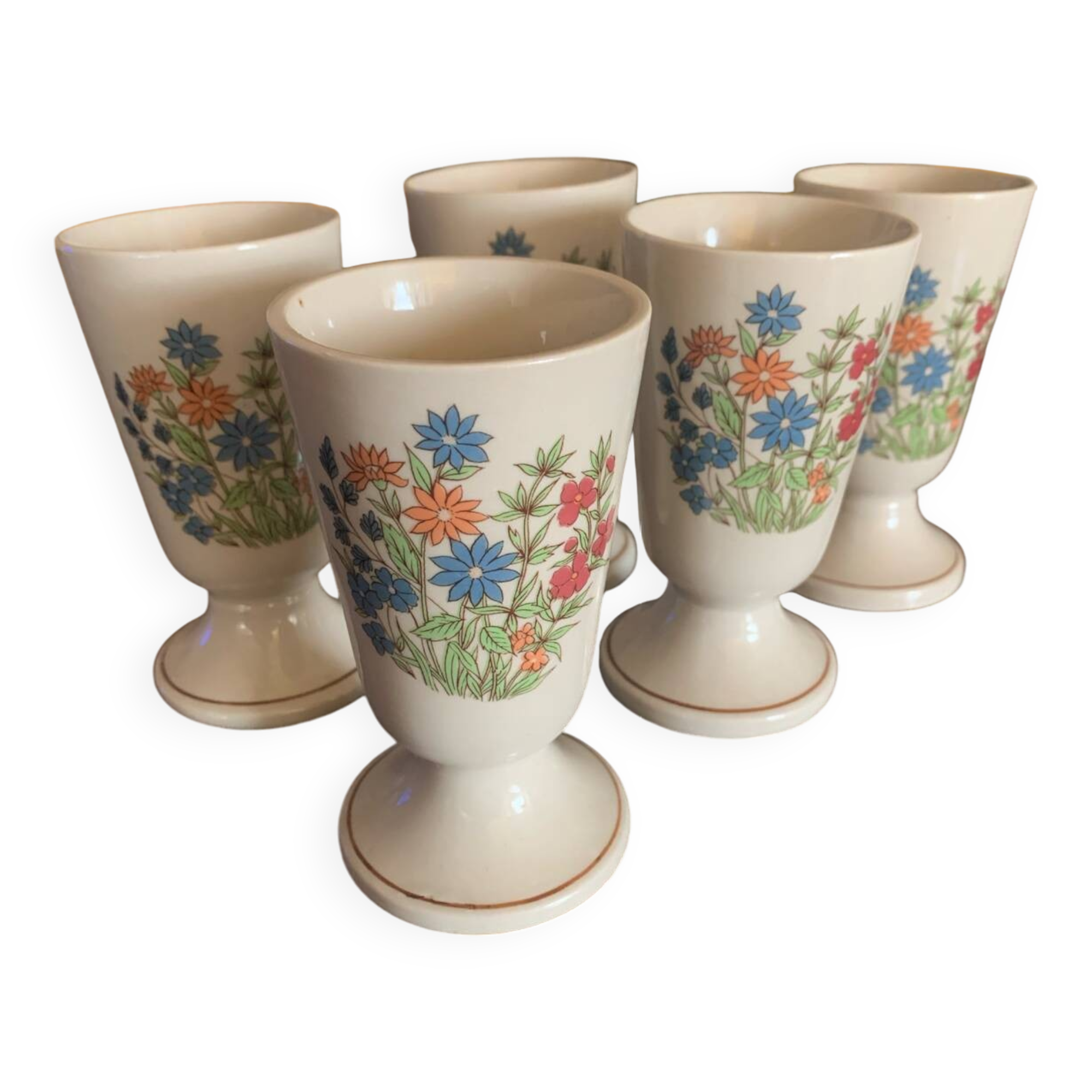 5 Mazagran stoneware vases with floral decoration