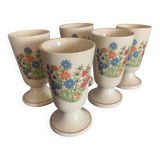 5 Mazagrans en grés decor fleurs