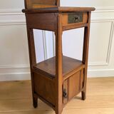 Vintage solid oak bedside table, 1 door, 1 drawer and 1 niche