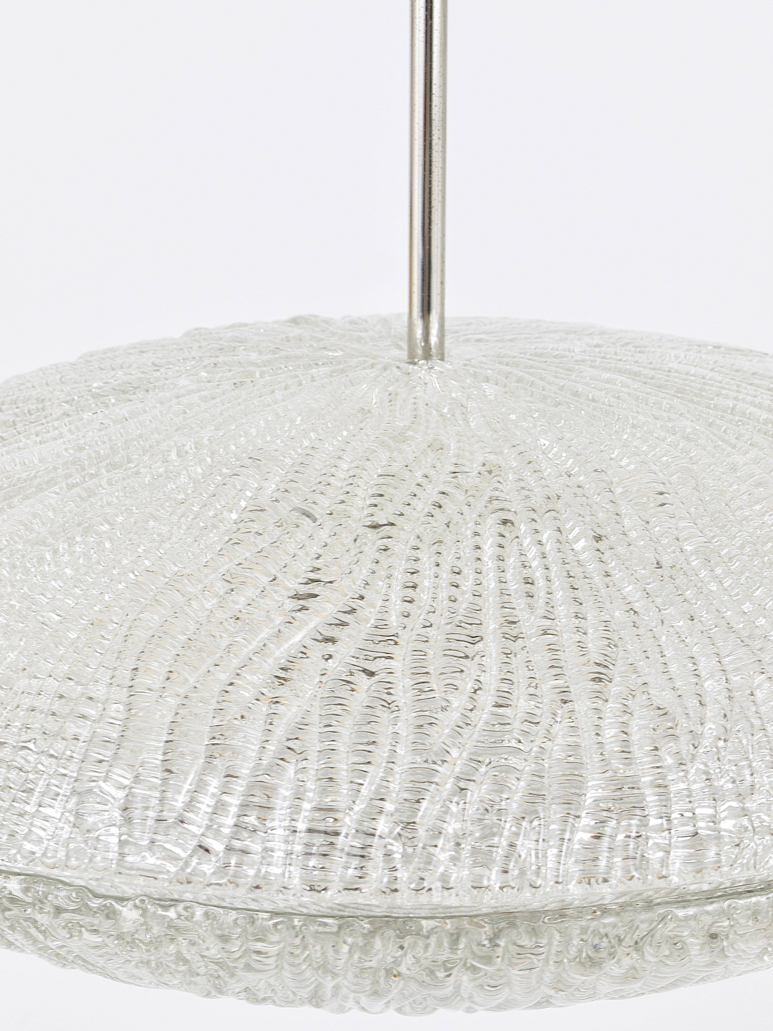 Mid-century Textured Glass and Nickel Kalmar Discus Chandelier, Austria, 1950s