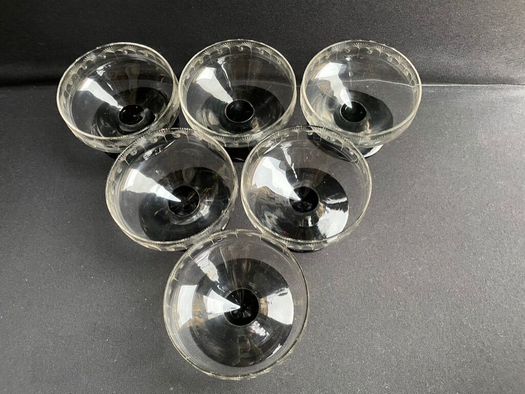 6 champagne glasses 1/2 crystal guilloché colored foot