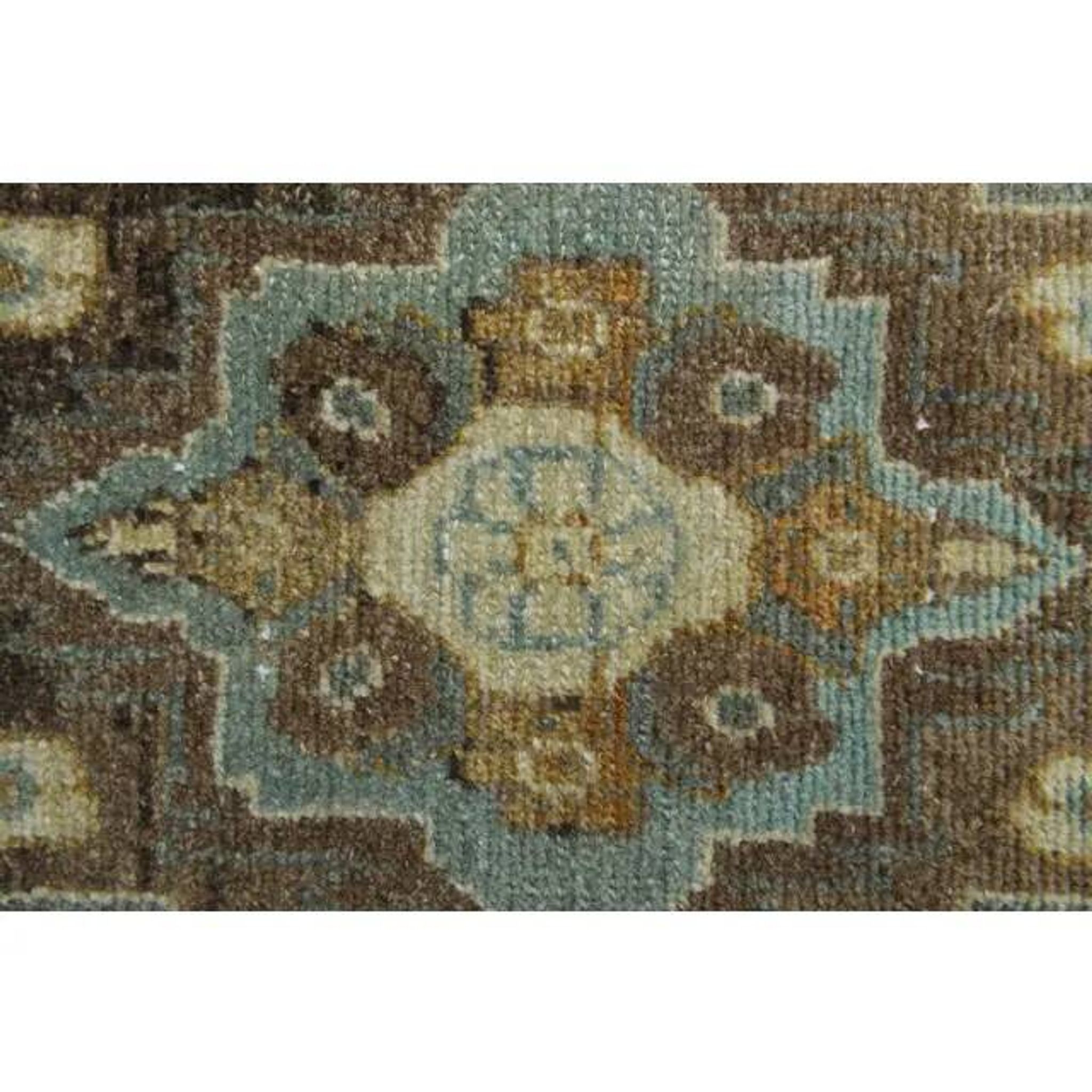 Tapis de couloir vintage turc Oushak fait main en laine et coton orange