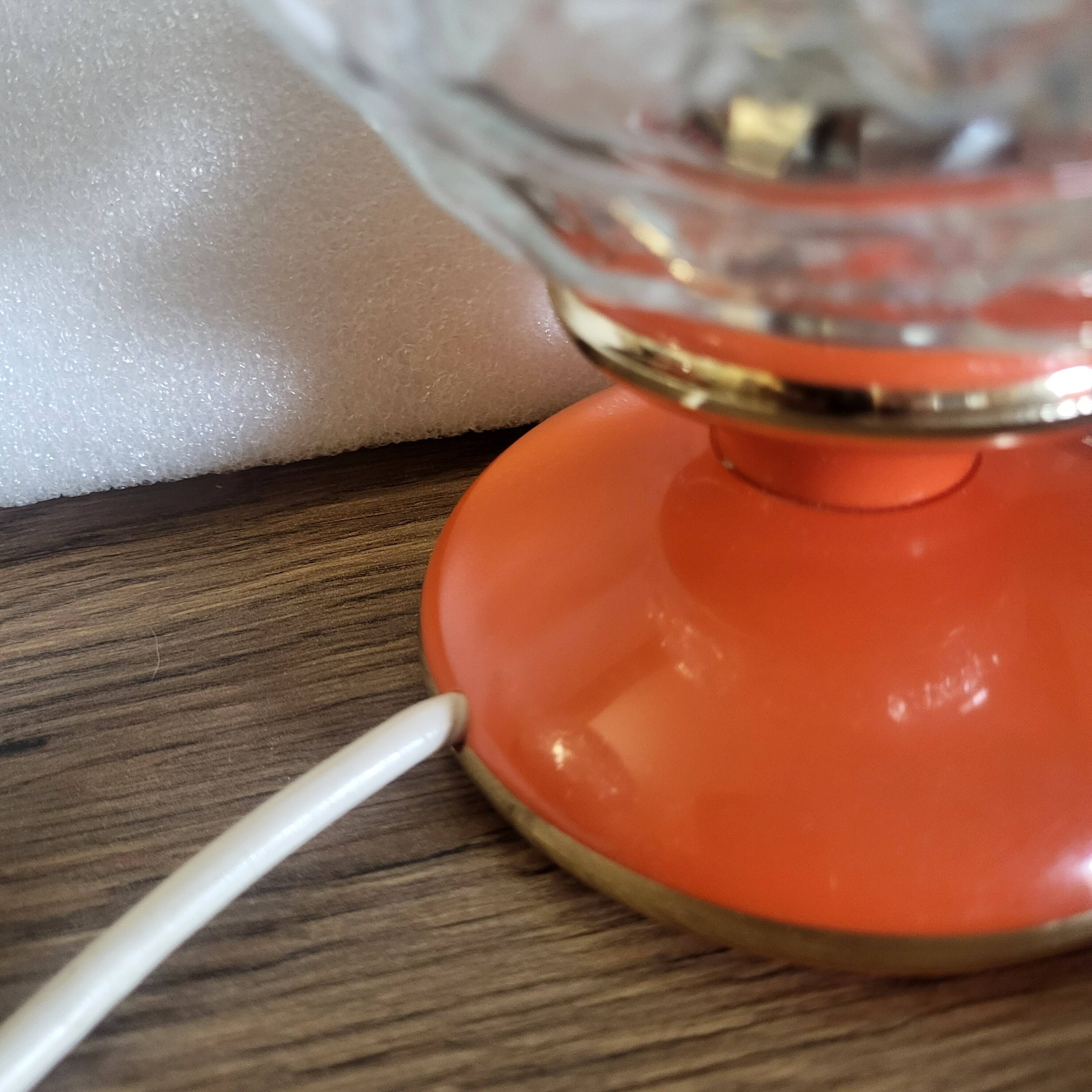 2 space age orange table lamps, 1960s, West Germany
