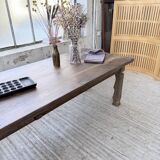 XL farmhouse table in solid oak, brutalist style, 20th century.