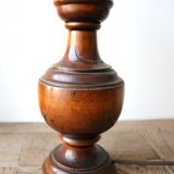 Wooden table lamp, patterned glass lampshade