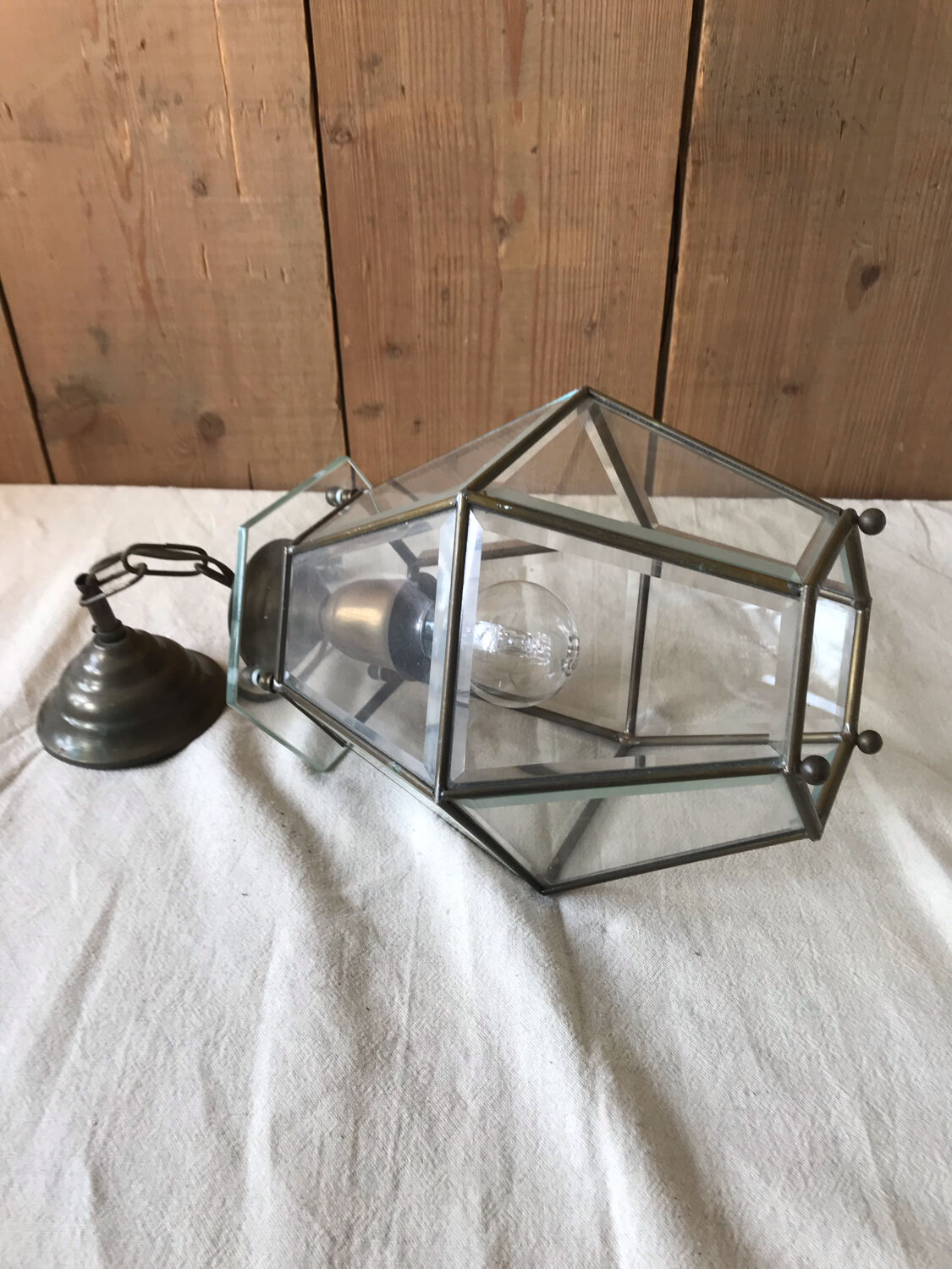 Suspension lanterne facettée vintage 1970