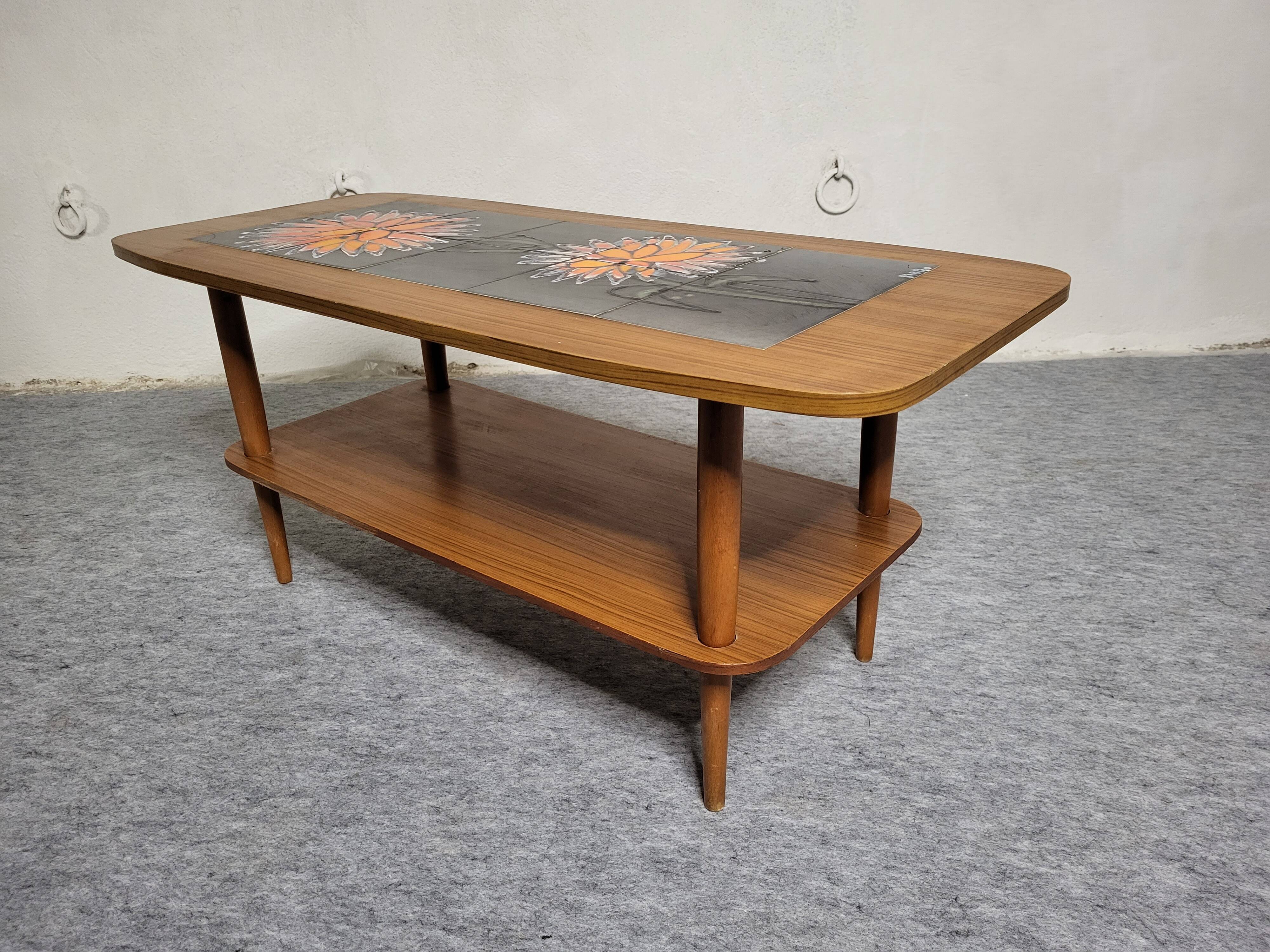 Coffee table 60s-70s scandinavian style tiles vallauris