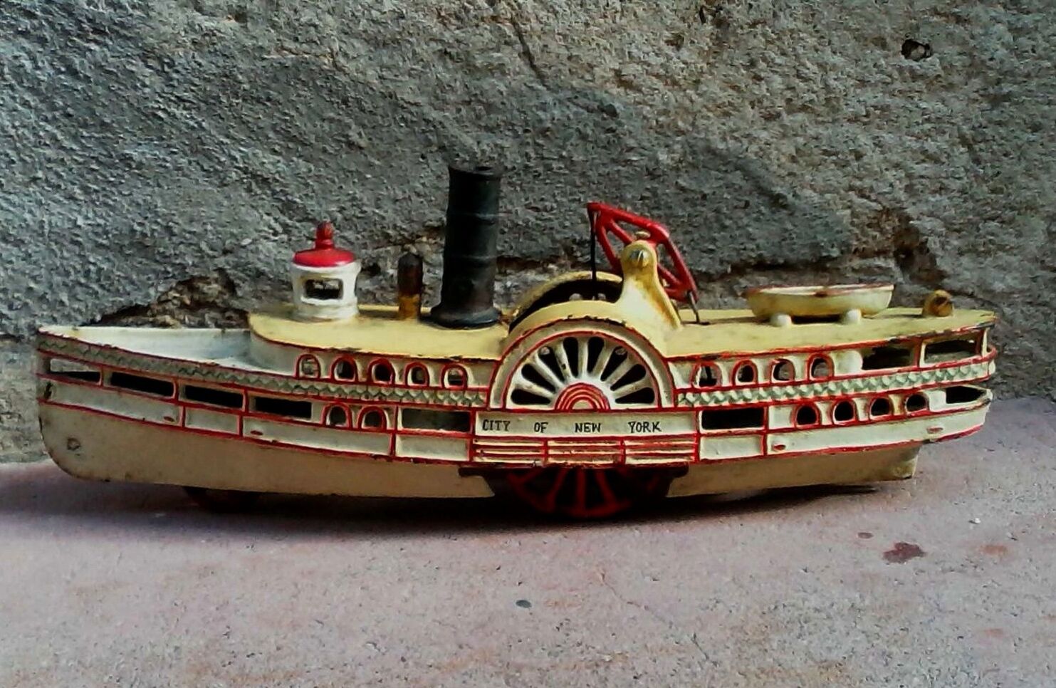 Old mechanical boat of the "Wilkins Toy Company"
