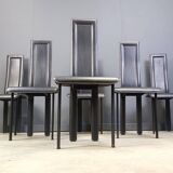 Set of 6 post modern black leather dining chairs, 1980s