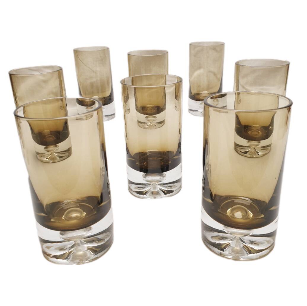 8 water glasses in smoked glass with pierre schneider inclusion 70's