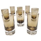 8 verres à eau en verre fumé à inclusion pierre schneider 70's