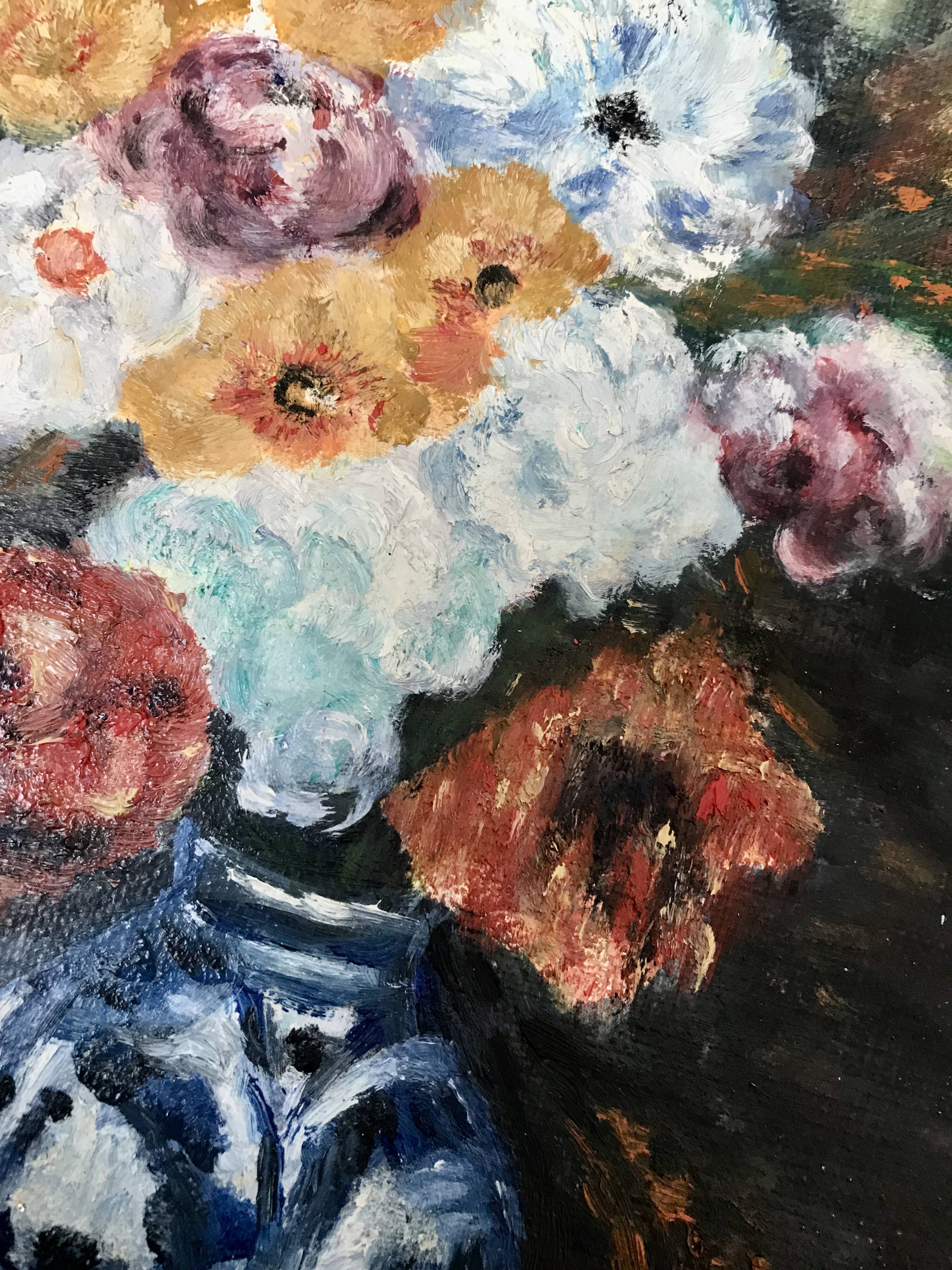 Petite huile sur toile bouquet de renoncules