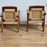 Pair of children's armchairs in rope, attributed to Audoux Minet.