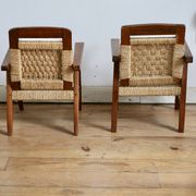 Pair of children's armchairs in rope, attributed to Audoux Minet.